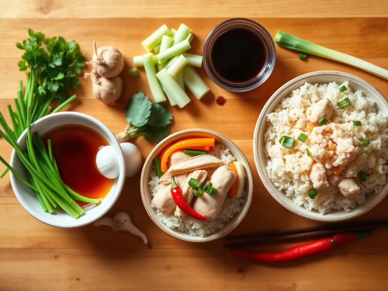 Ingredients for Singaporean Hainanese Chicken Rice