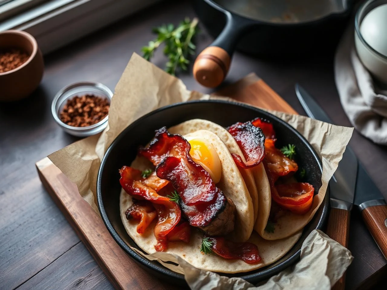 Skillet Bacon And Egg Tacos