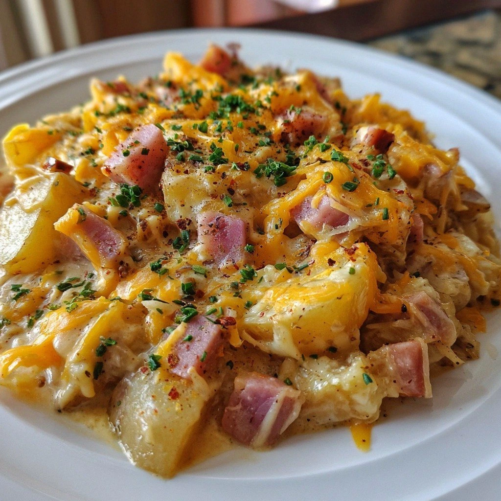 Slow Cooker Cheesy Ham & Potat