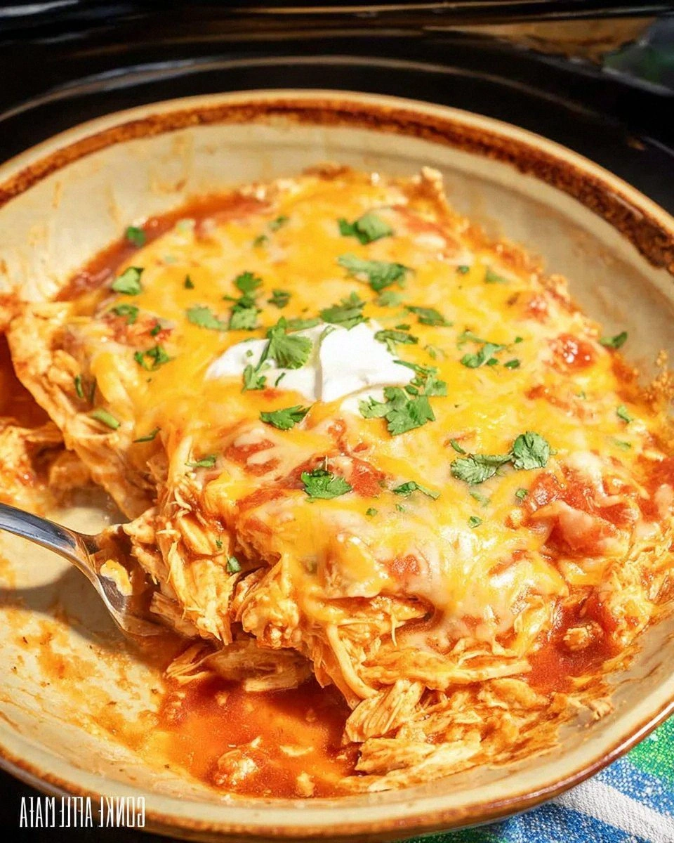 Slow Cooker Chicken Enchilada Casserole