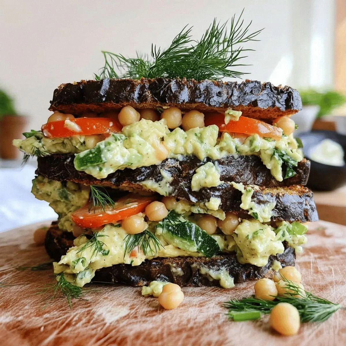 Smashed Chickpea Salad Sandwich with Creamy Avocado Aioli