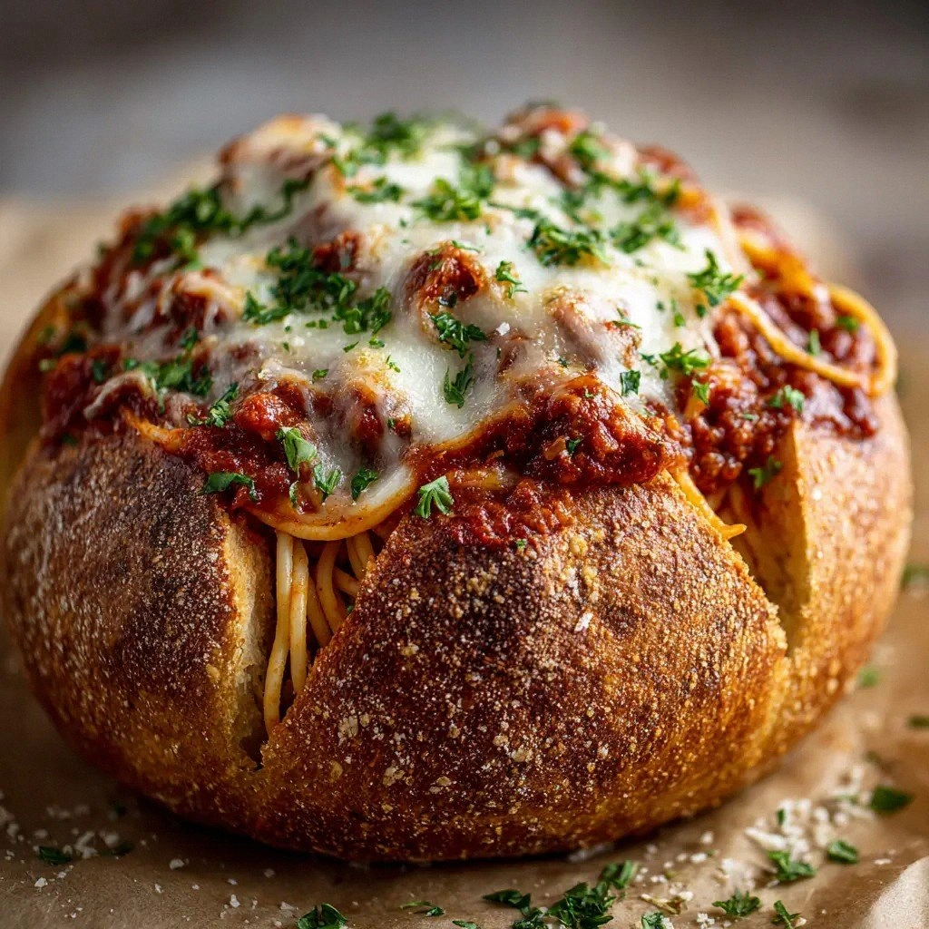 Spaghetti Garlic Bread Bowls: 