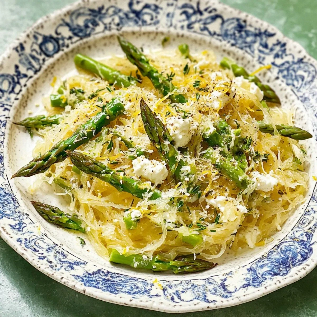 Spaghetti Squash with Asparagus, Ricotta, Lemon, Thyme Delight