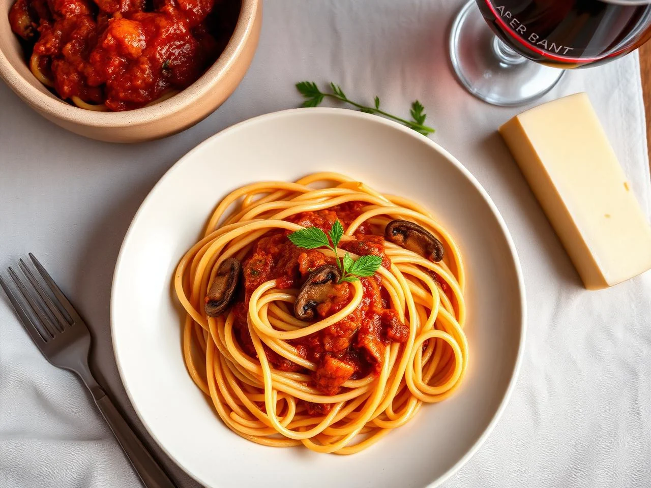 Spaghetti With Mushroom And Tomato Sauce