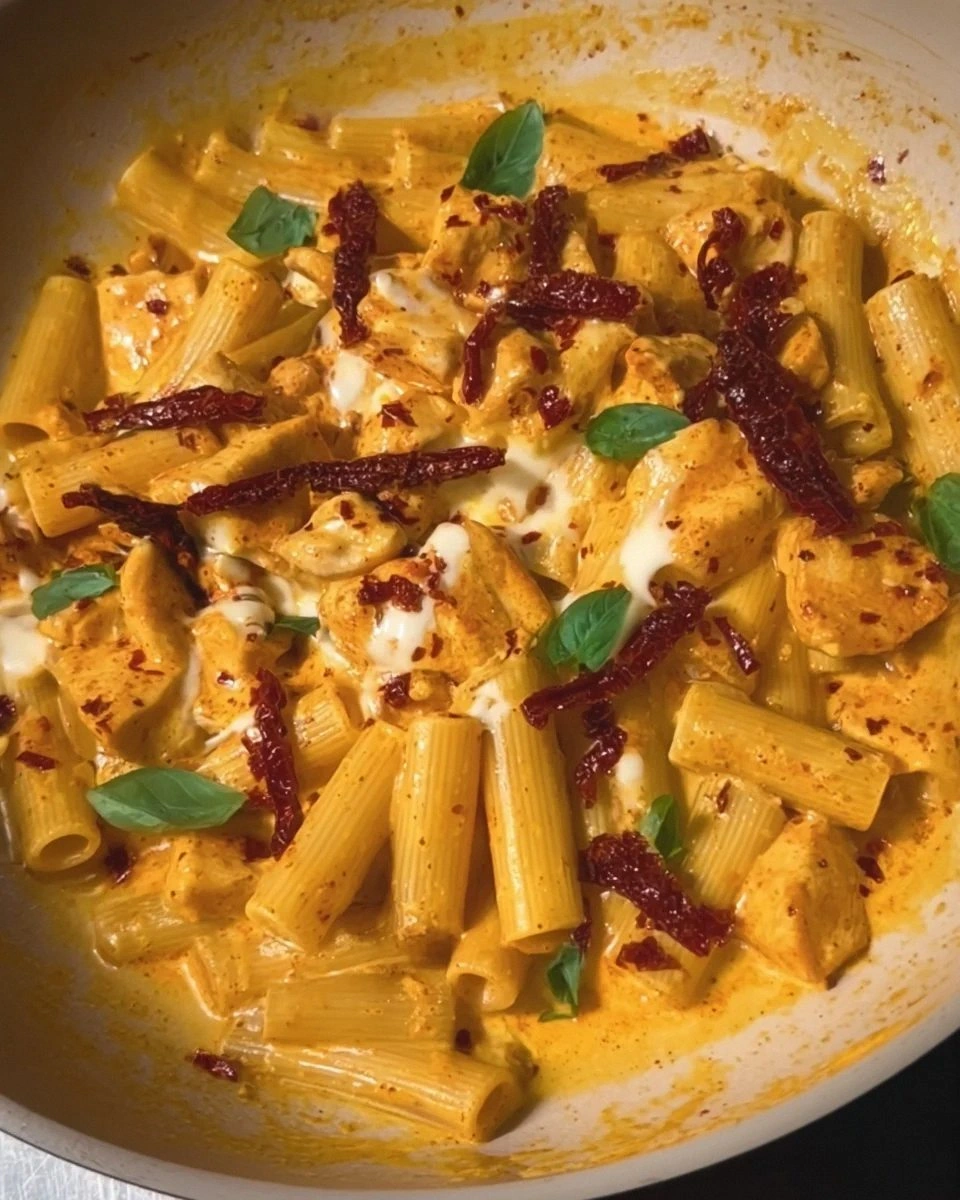 spicy chicken and mozzarella pasta