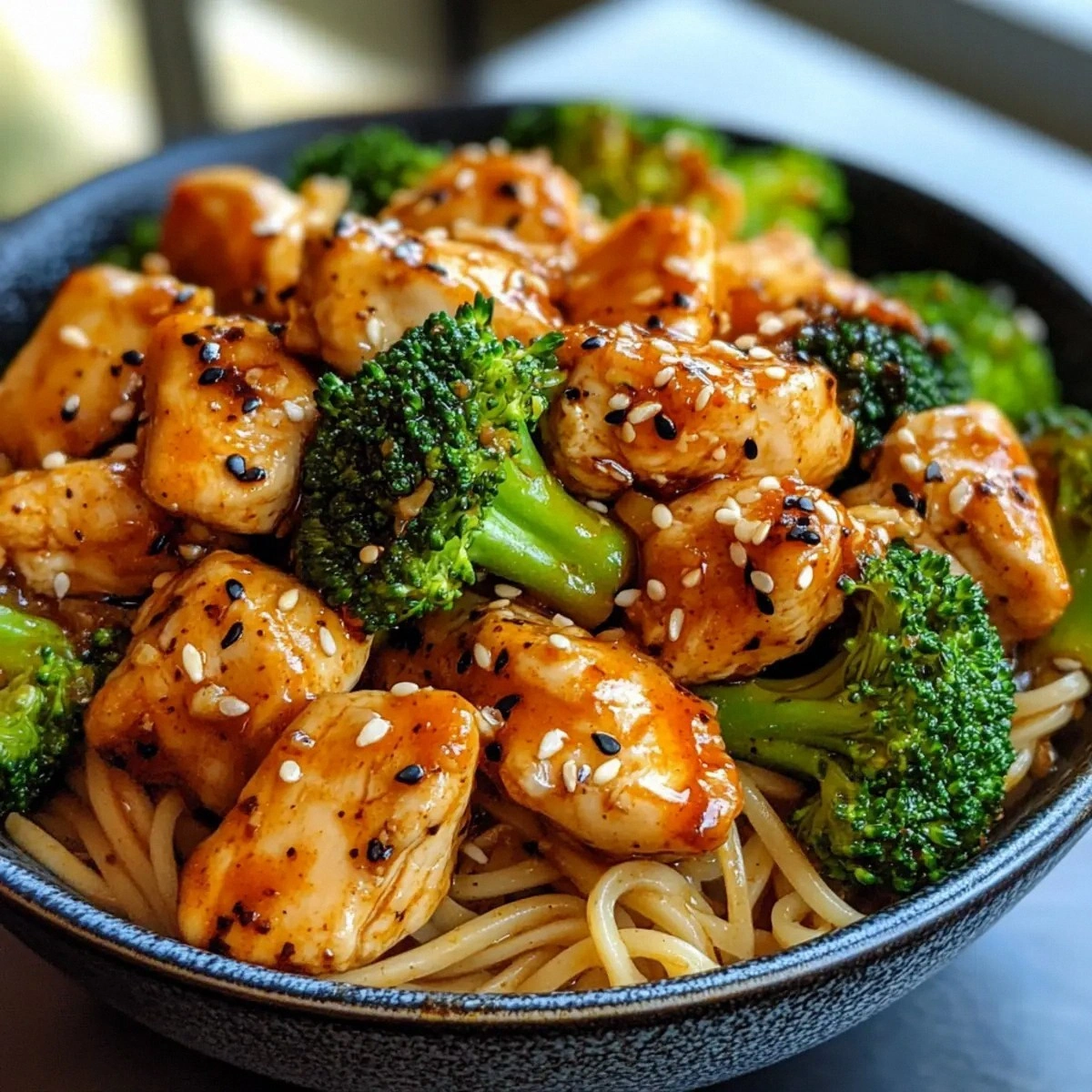 Spicy Garlic Chicken and Broccoli Noodle Bowls in 35 Minutes