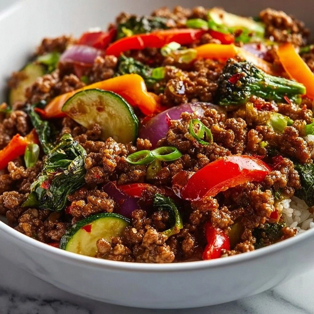 Spicy Ground Beef Stir-Fry Bow