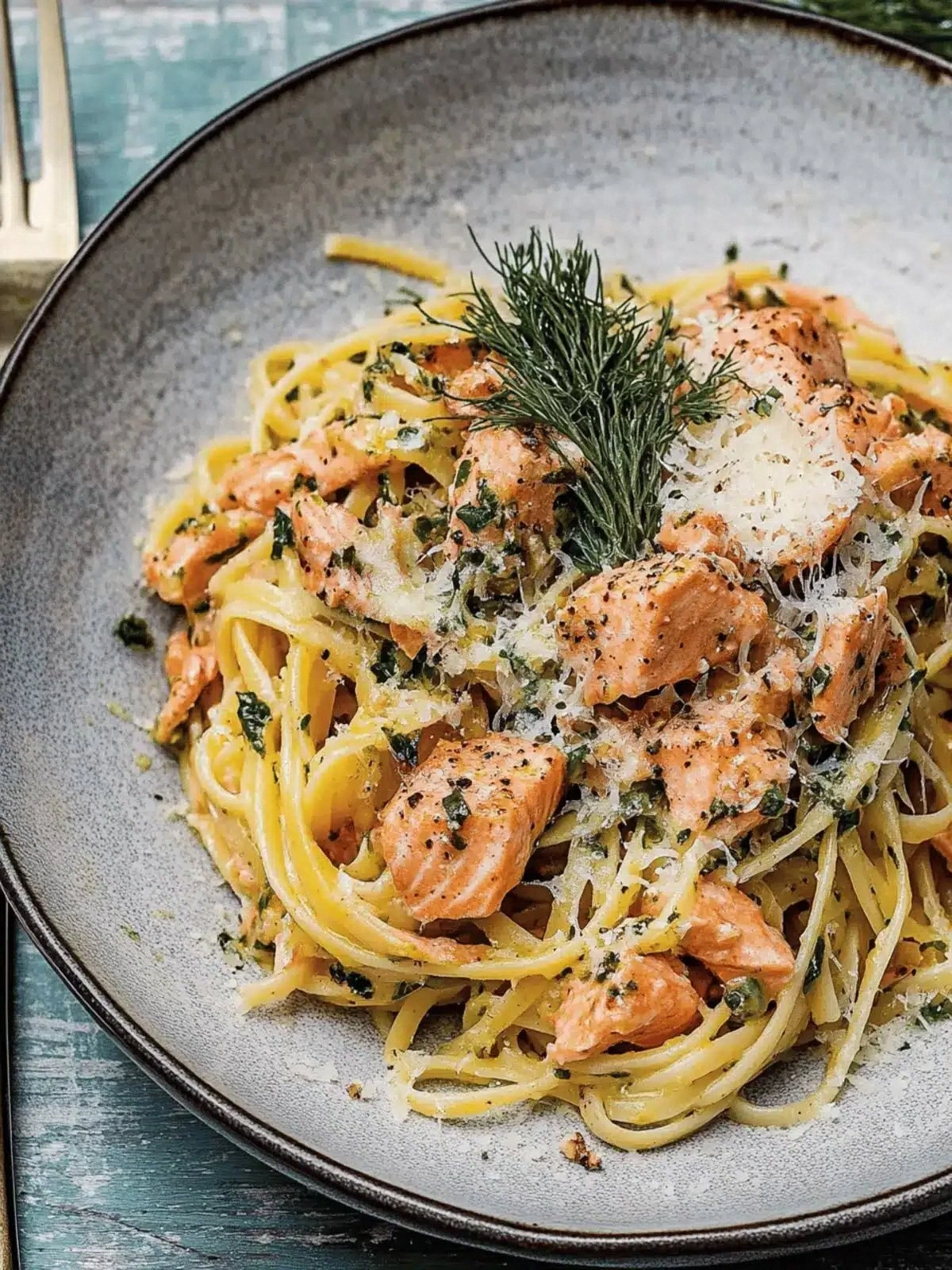 Spicy Salmon Linguine with Chi