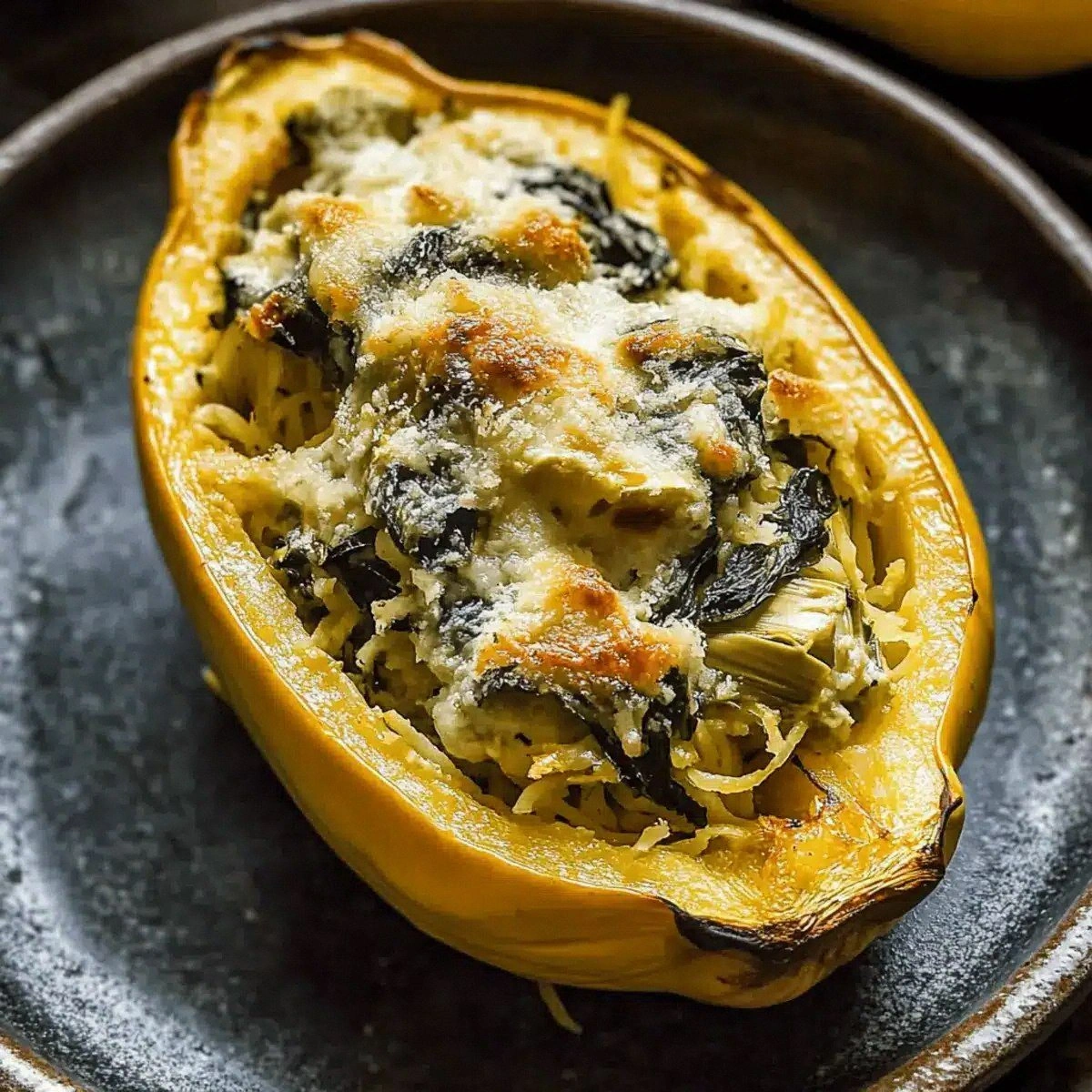 Spinach and Artichoke Stuffed Spaghetti Squash: Cozy Comfort Dish