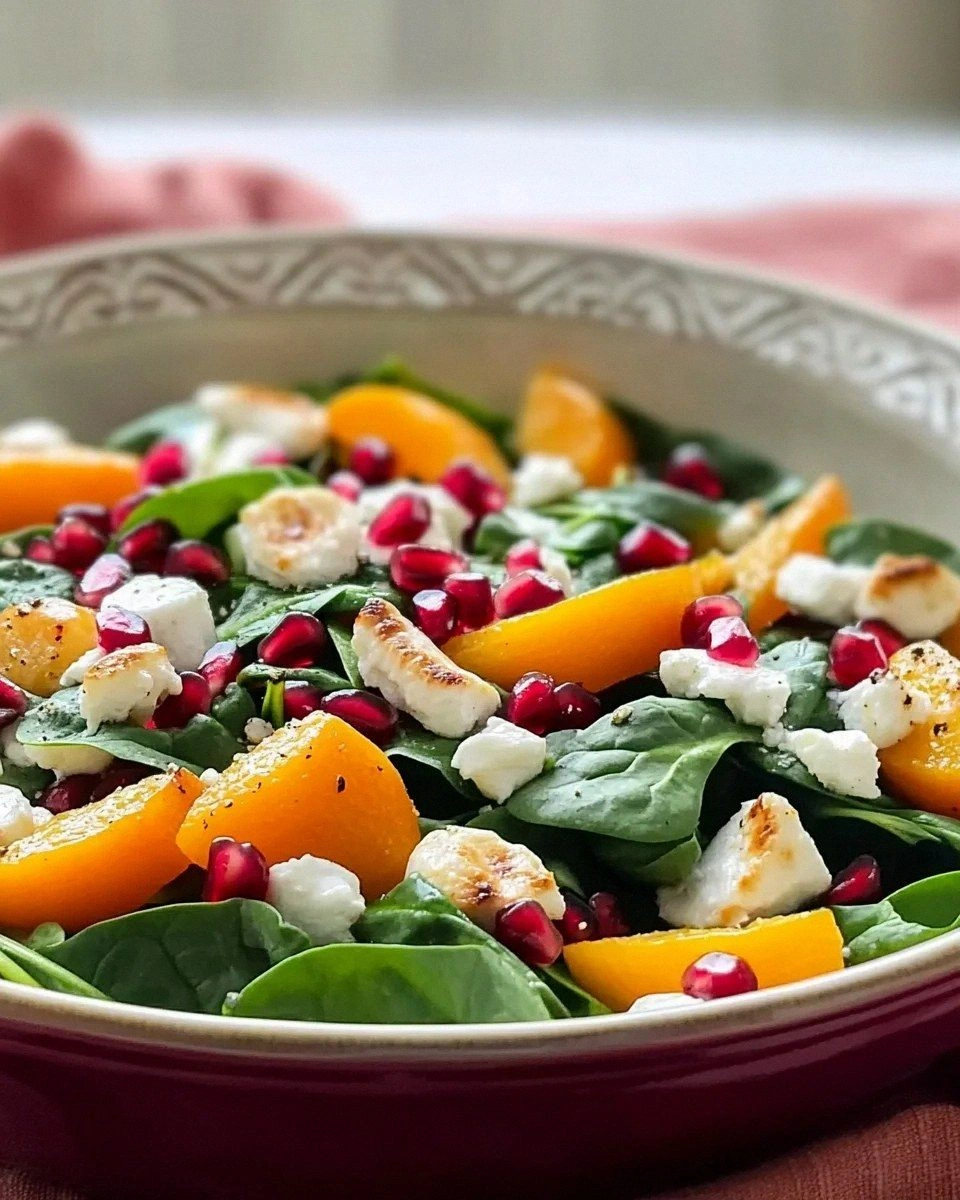 Spinach and Persimmon Salad with Goat Cheese and Pomegranate: A Fresh and Flavorful Delight