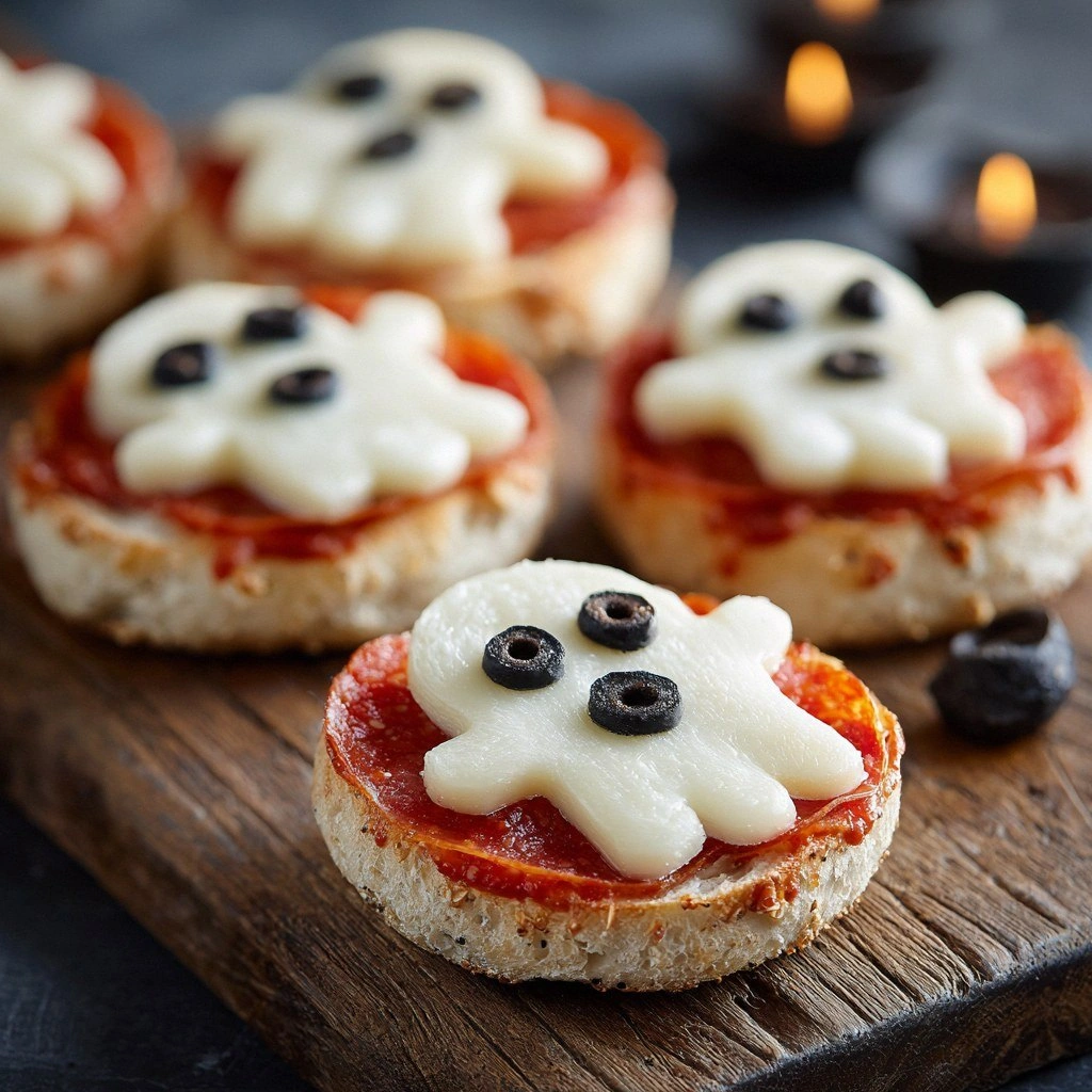 Spooky Ghost Pizza Bagels