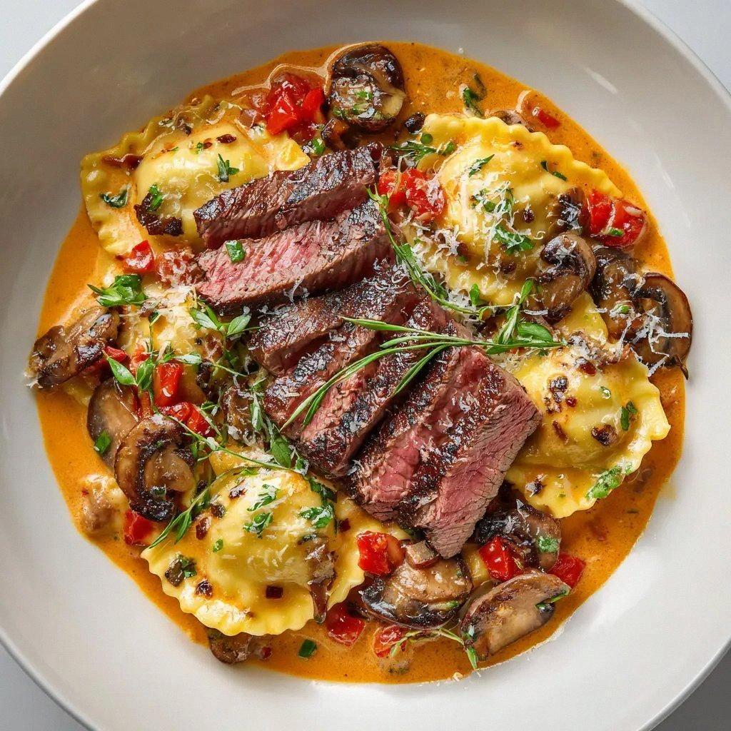 Steak and Ravioli with Creamy 