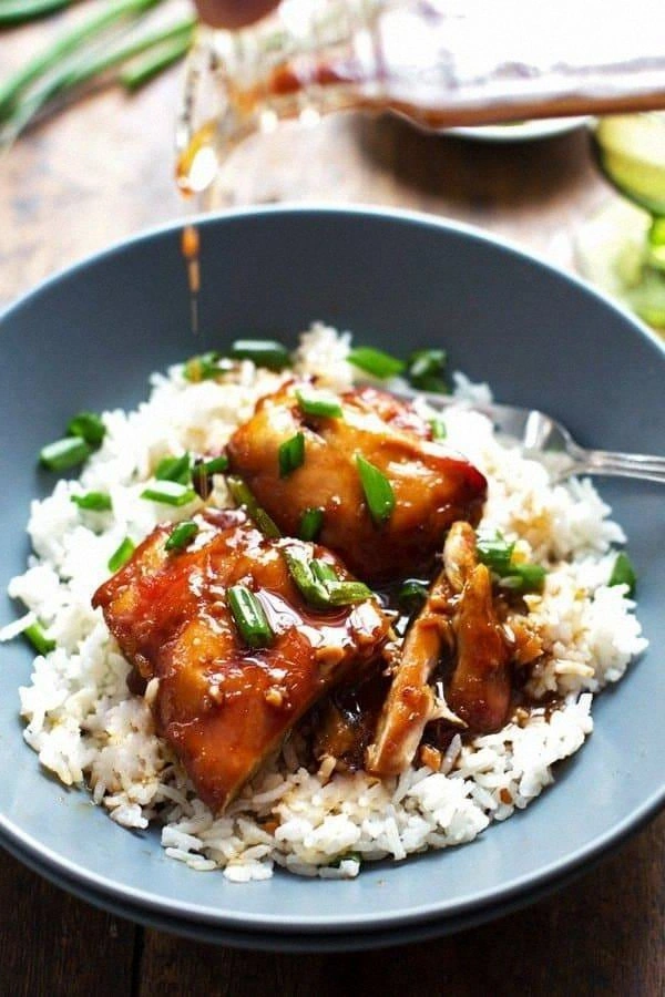 Sticky Bourbon Chicken with Ri