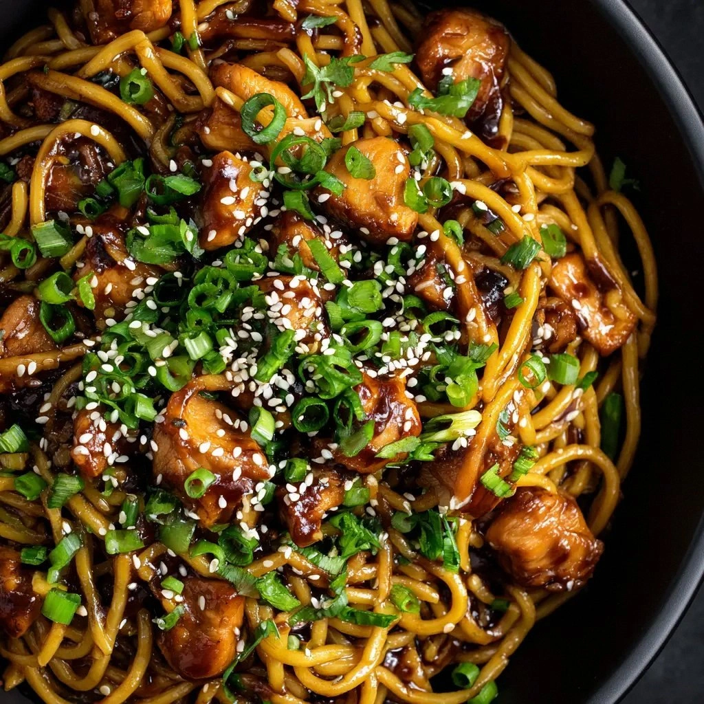 Sticky Garlic Chicken Noodles: