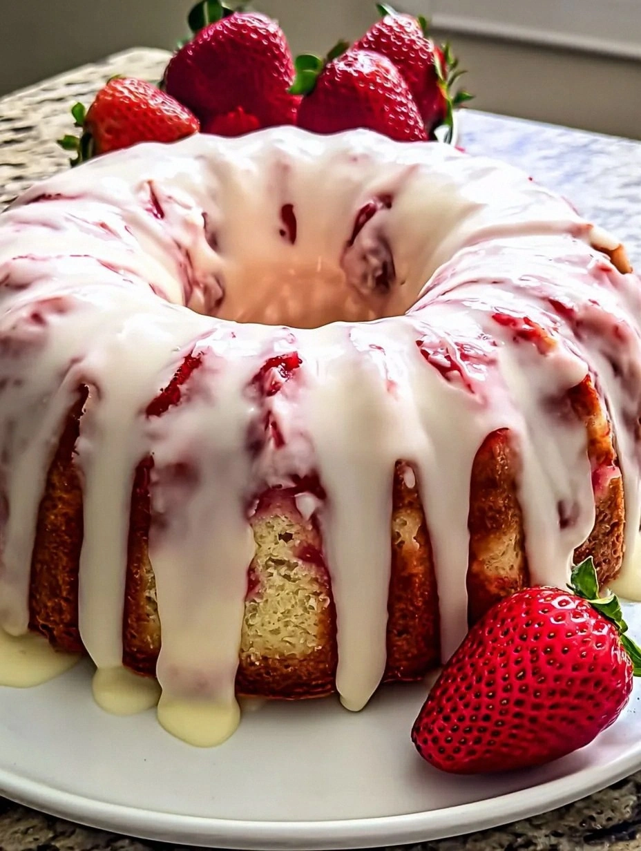 Strawberry Cream Cheese Pound Cake with Strawberry Glaze ✨🍰