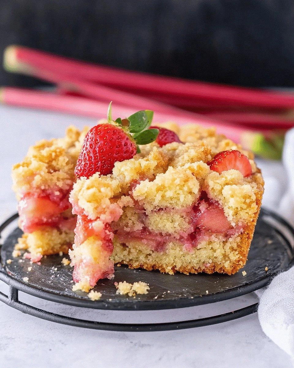 Strawberry Rhubarb Crumble Cak