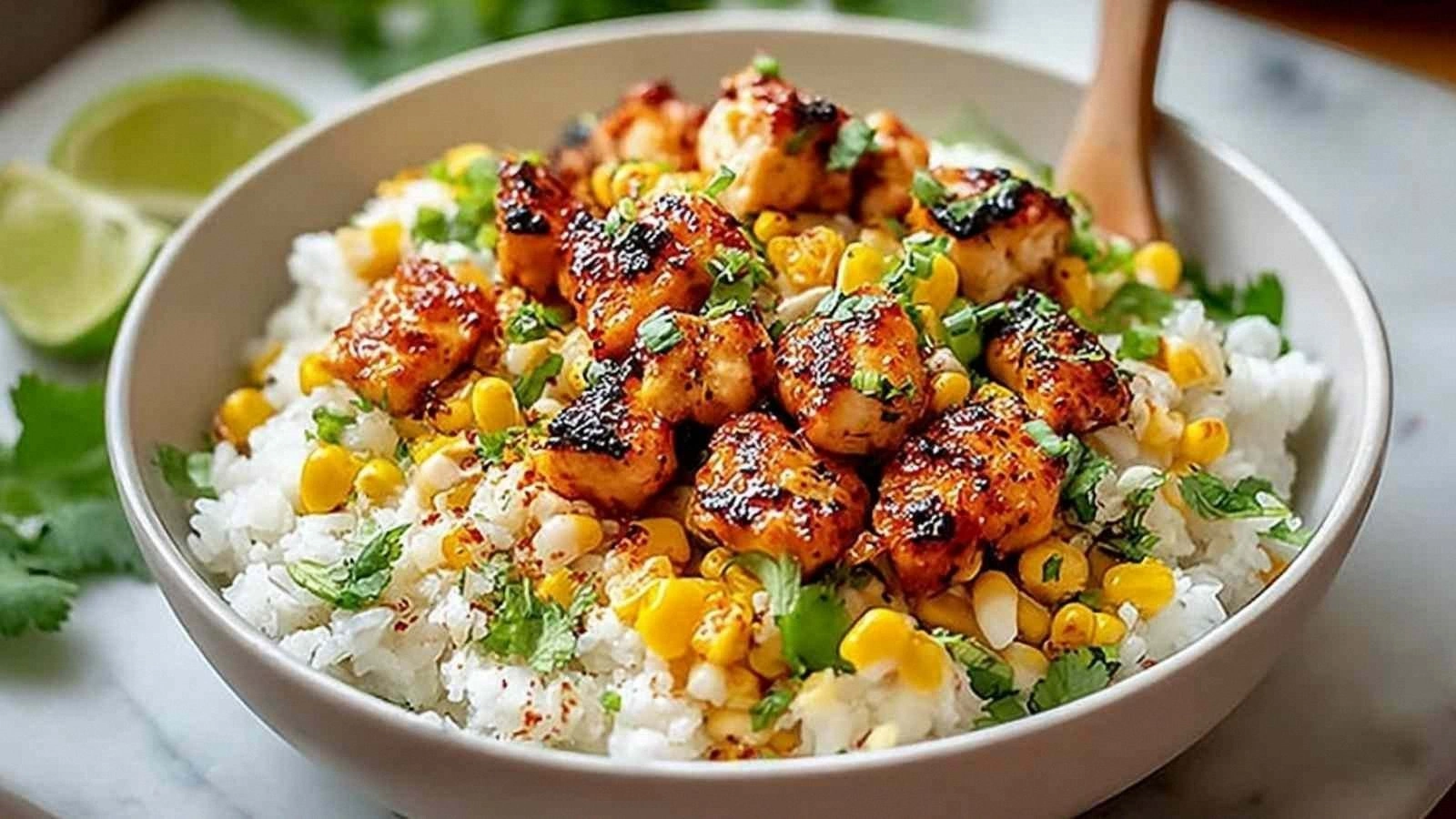 Street Corn Chicken Rice Bowls