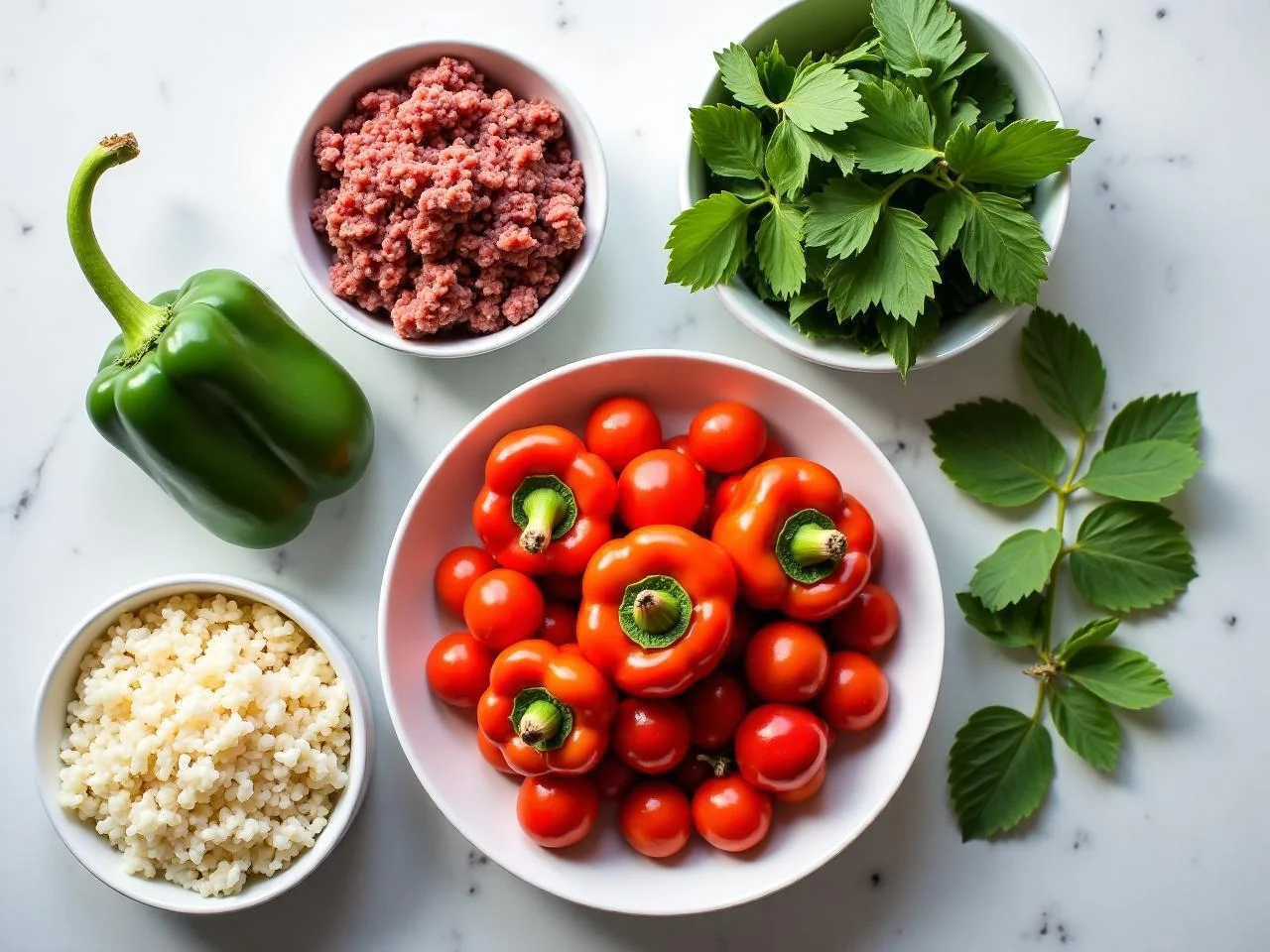 Ingredients for Stuffed Bell Peppers with Ground Beef and Rice