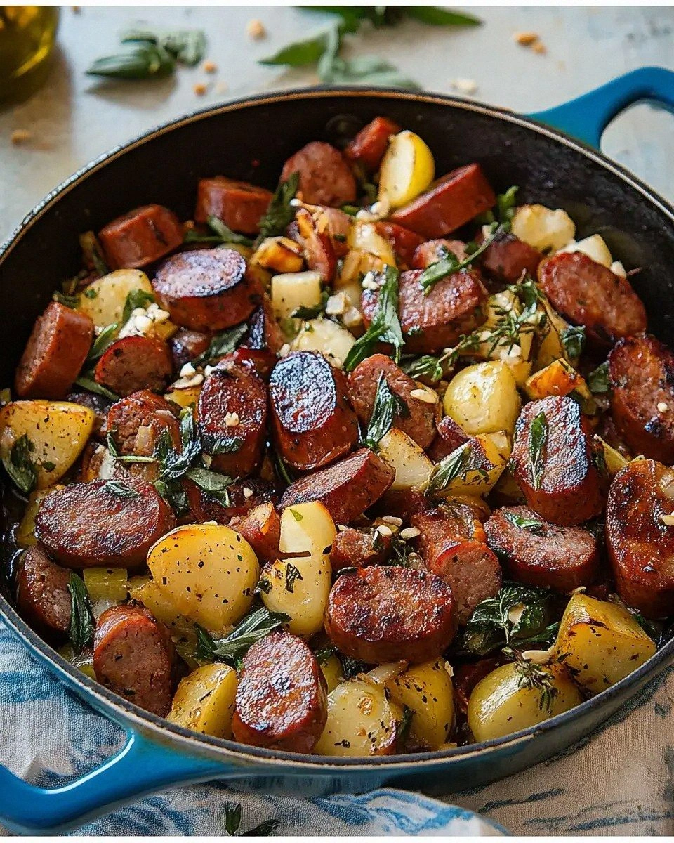 Summer Sausage and Andouille Sausage Skillet is delicious!