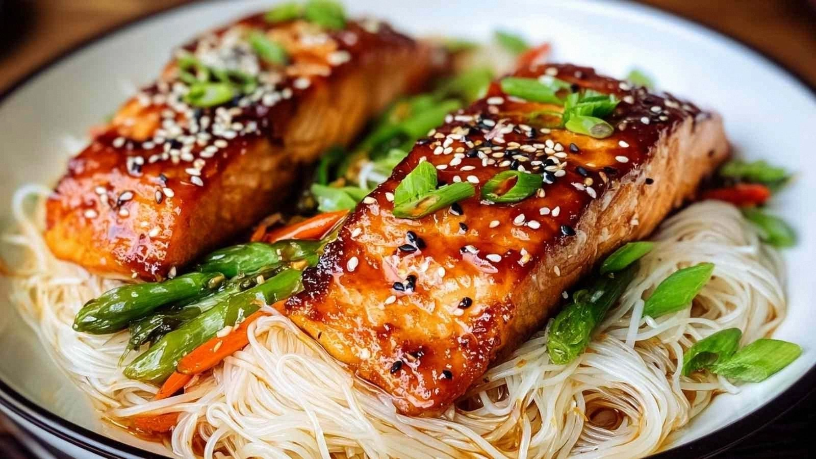 Teriyaki Salmon with Rice Nood