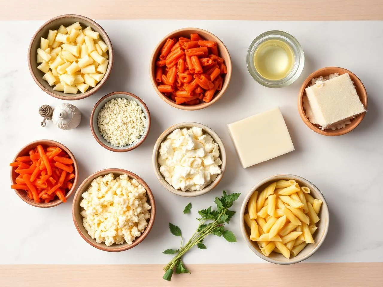 Ingredients for Three Cheese Pasta Bake