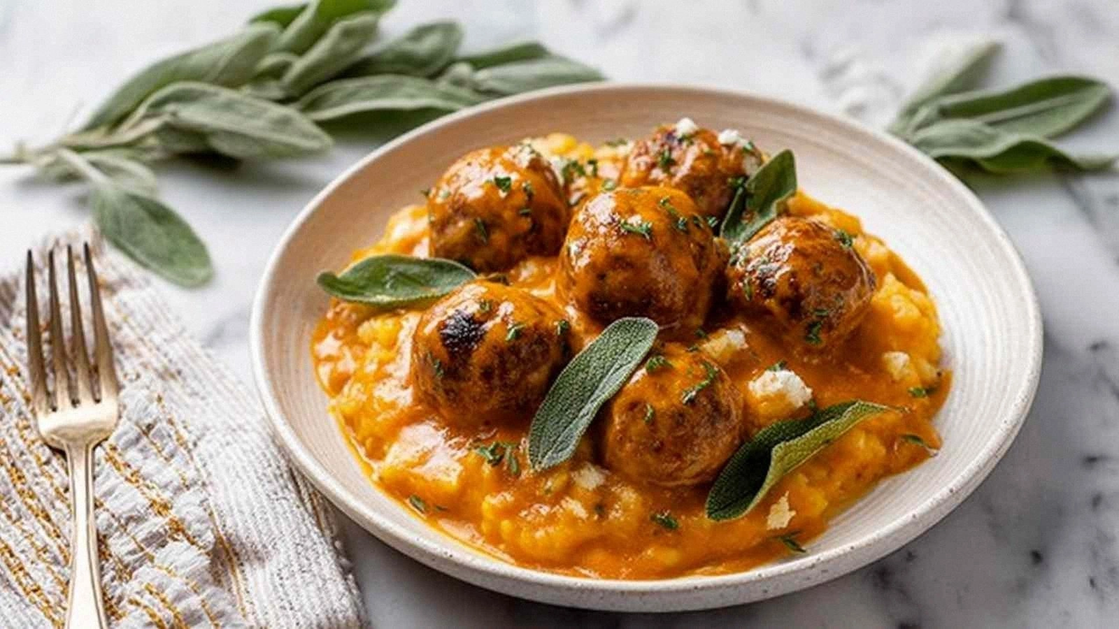 Turkey Meatballs in Pumpkin Sa