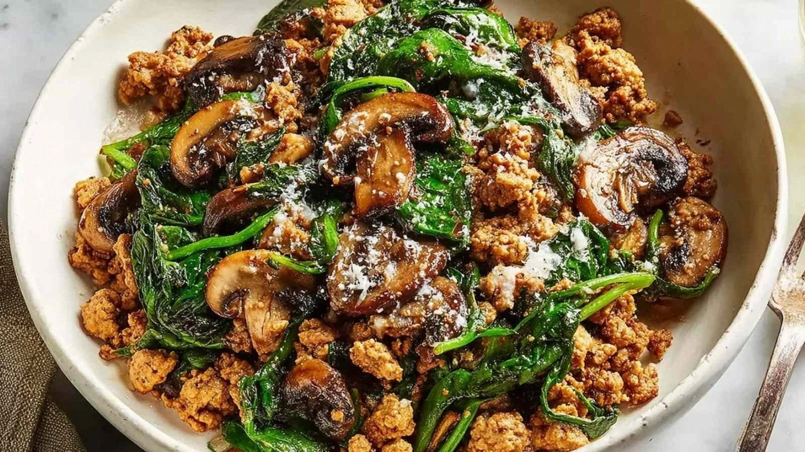 Turkey Spinach Mushroom Skille
