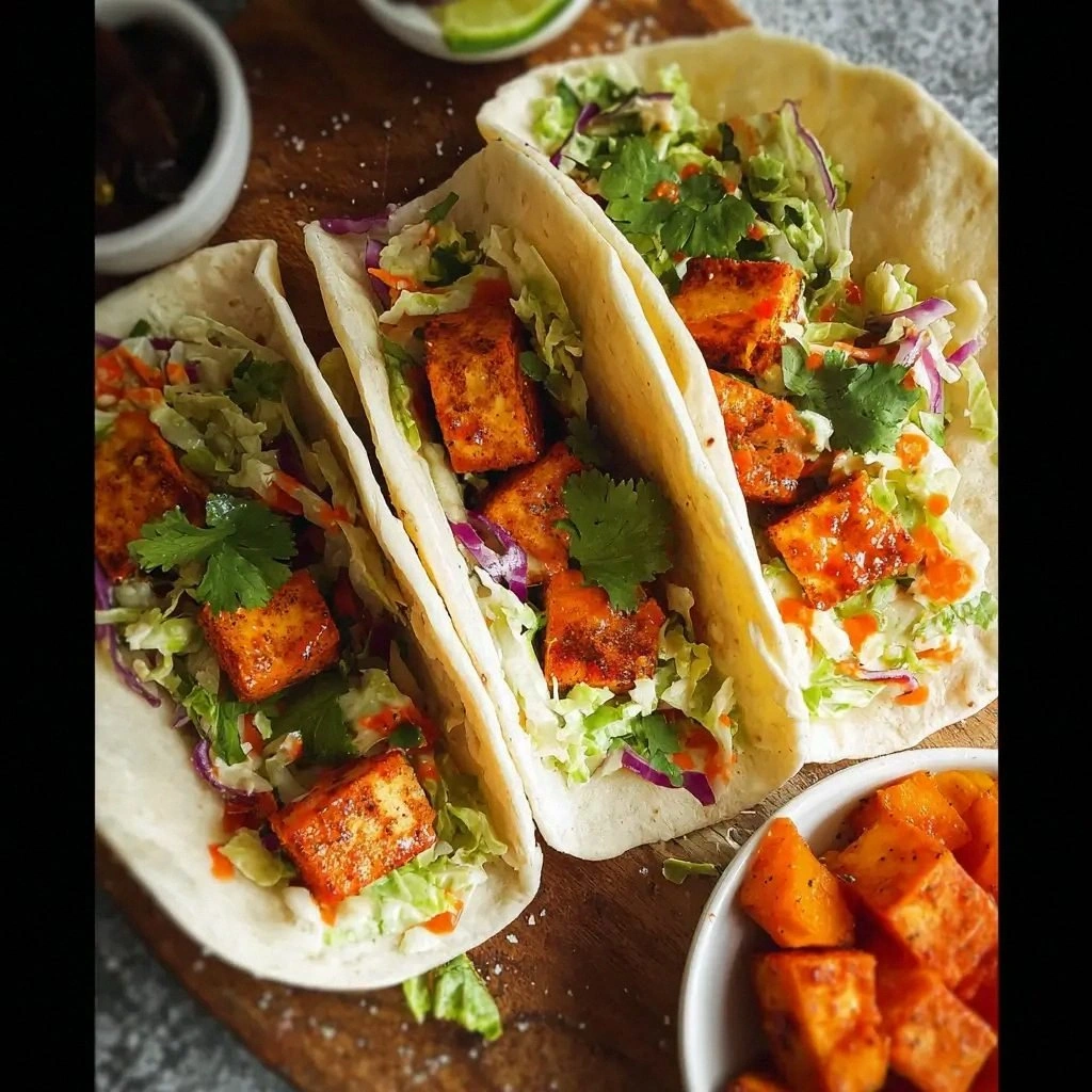 Vegetarian Buffalo Tofu Tacos 