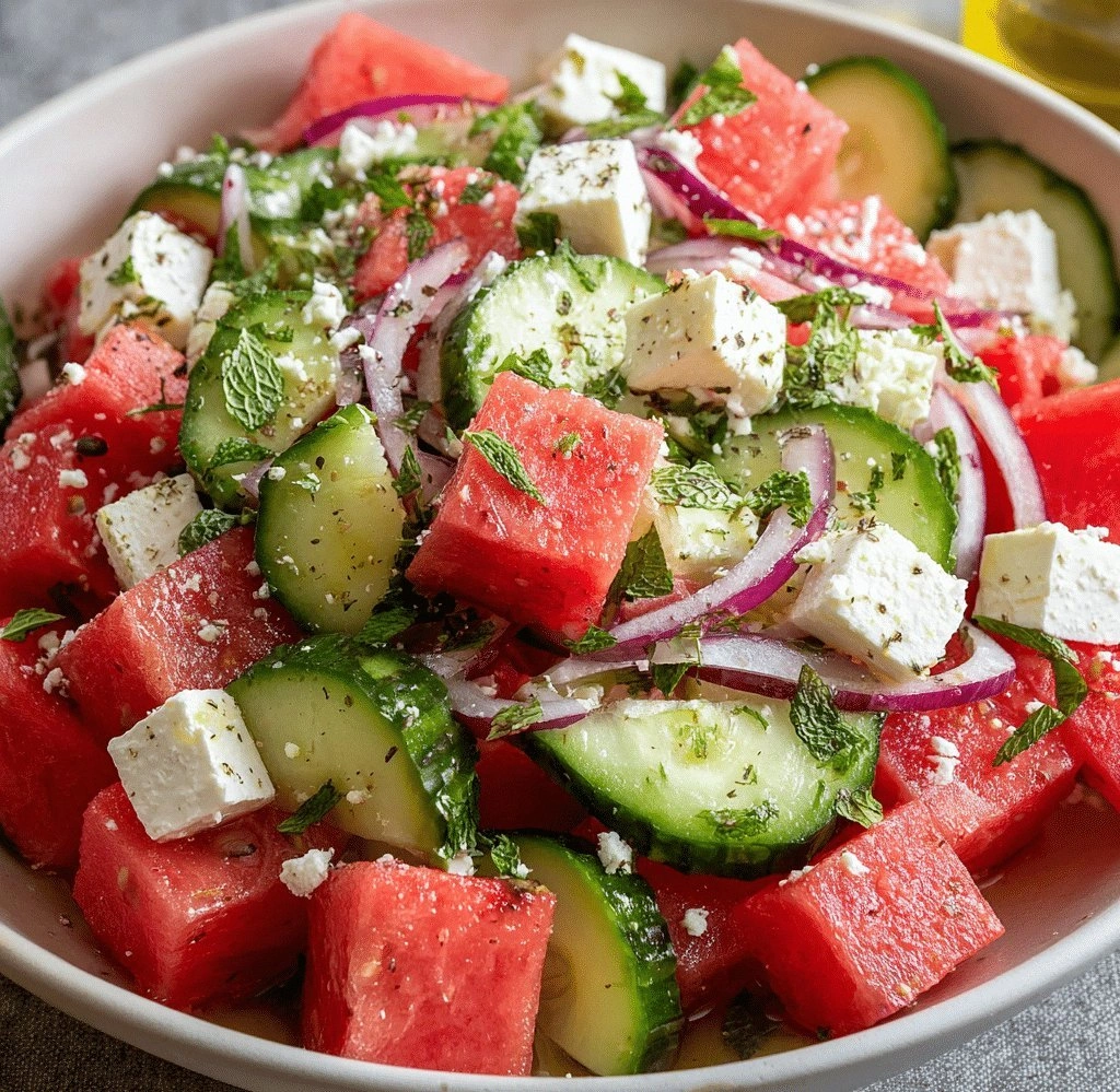 Watermelon Cucumber Feta Salad