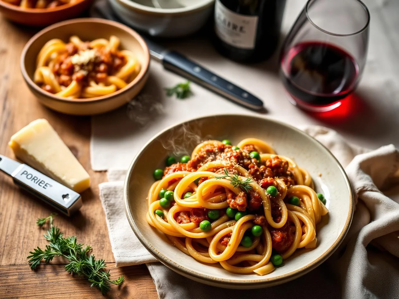 Ziti With Meat Sauce And Peas